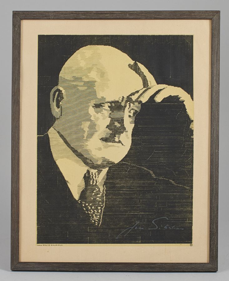 Grafiskt blad, Walto Malmiola, Jean Sibelius, tryckt signatur, 37x27,5. Ej signerad
